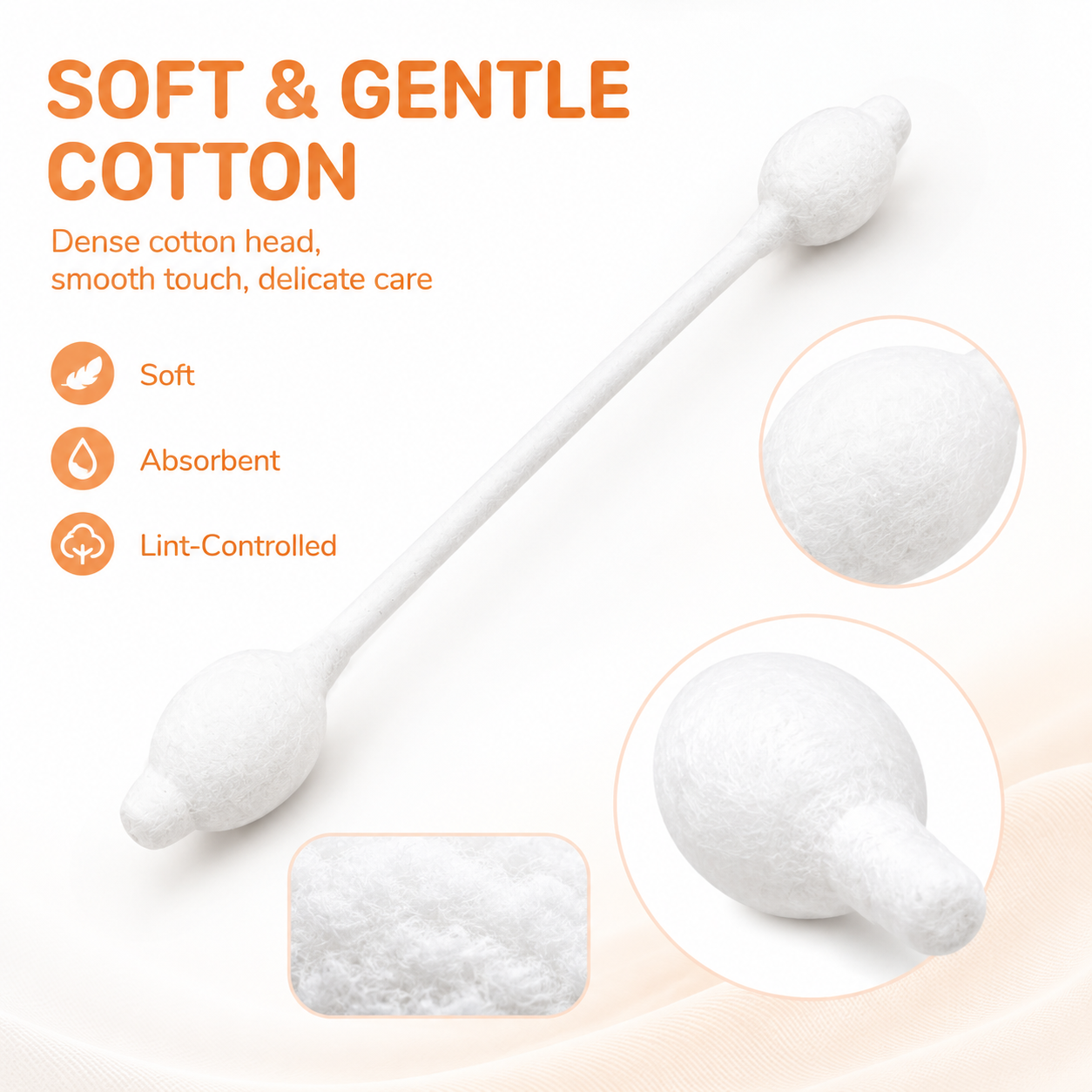 Baby Safety Bulb Tip Cotton Swabs with Flexible Paper Shaft for Gentle Baby Care - reinforced handle detail