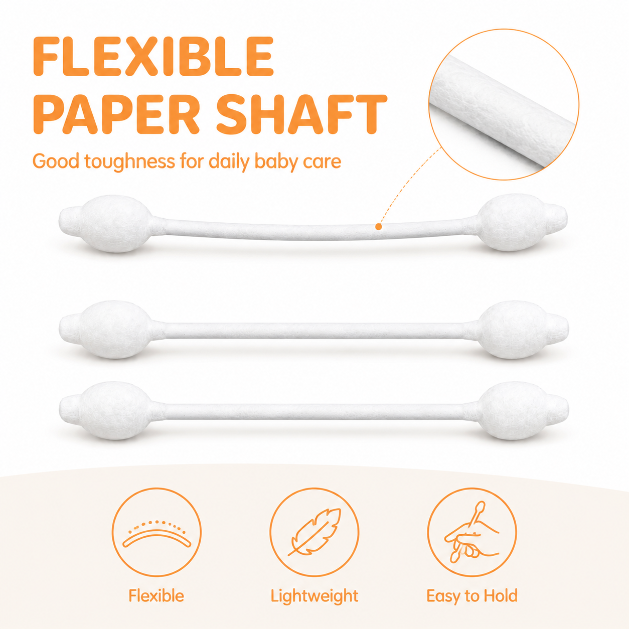 Baby Safety Bulb Tip Cotton Swabs with Flexible Paper Shaft for Gentle Baby Care - wholesale export carton packaging