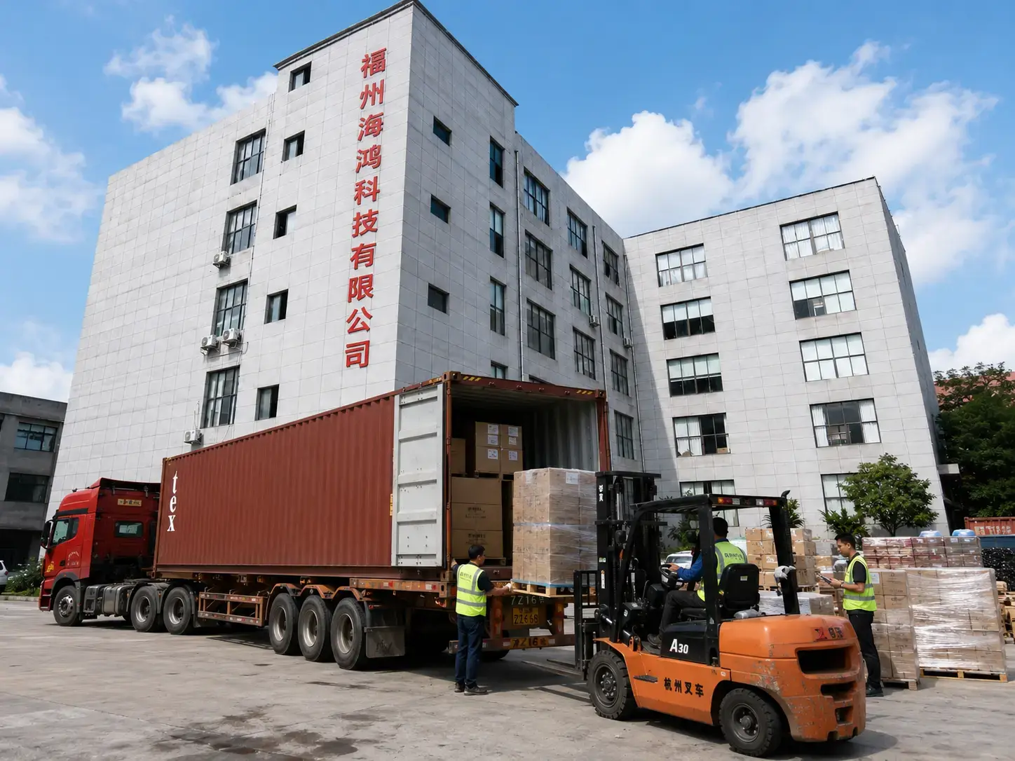 HAIHONGTECH factory loading shipping containers with forklifts