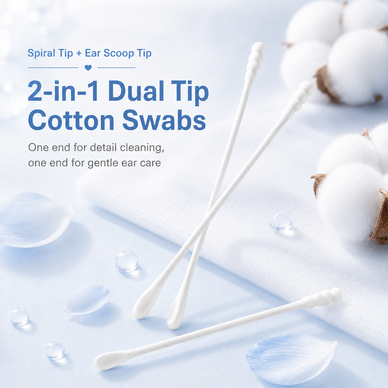 Baby 2-in-1 Dual Tip Cotton Swabs with Spiral Tip and Ear Scoop Tip, 7.8 cm - reinforced handle detail