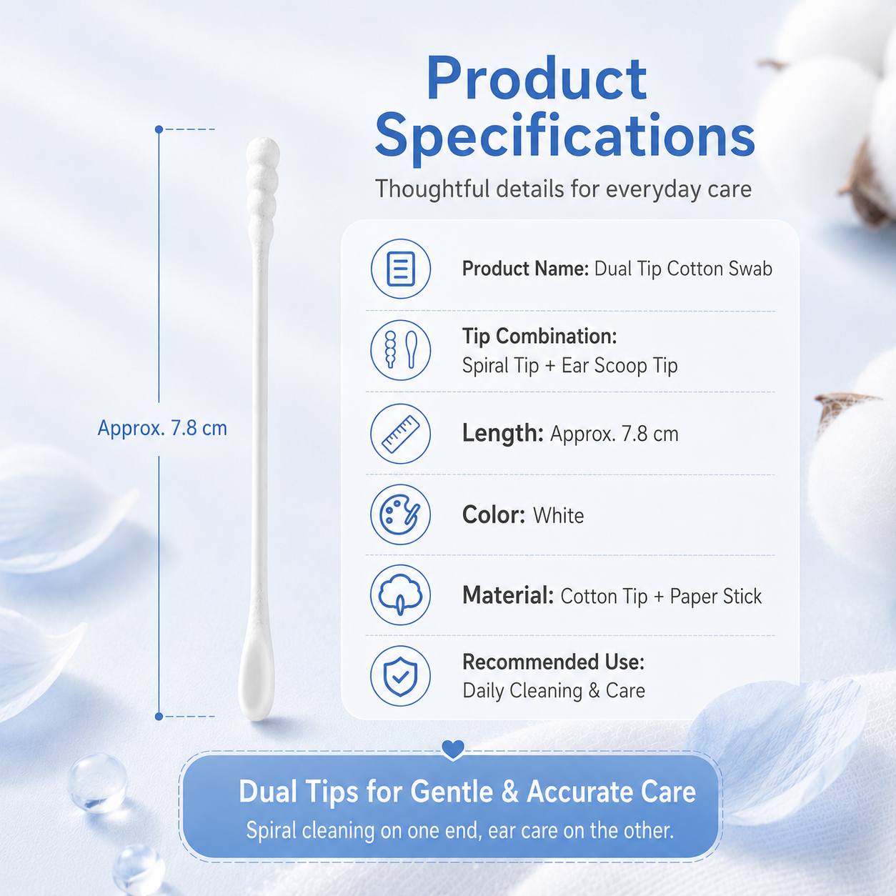 Baby 2-in-1 Dual Tip Cotton Swabs with Spiral Tip and Ear Scoop Tip, 7.8 cm - wholesale export carton packaging