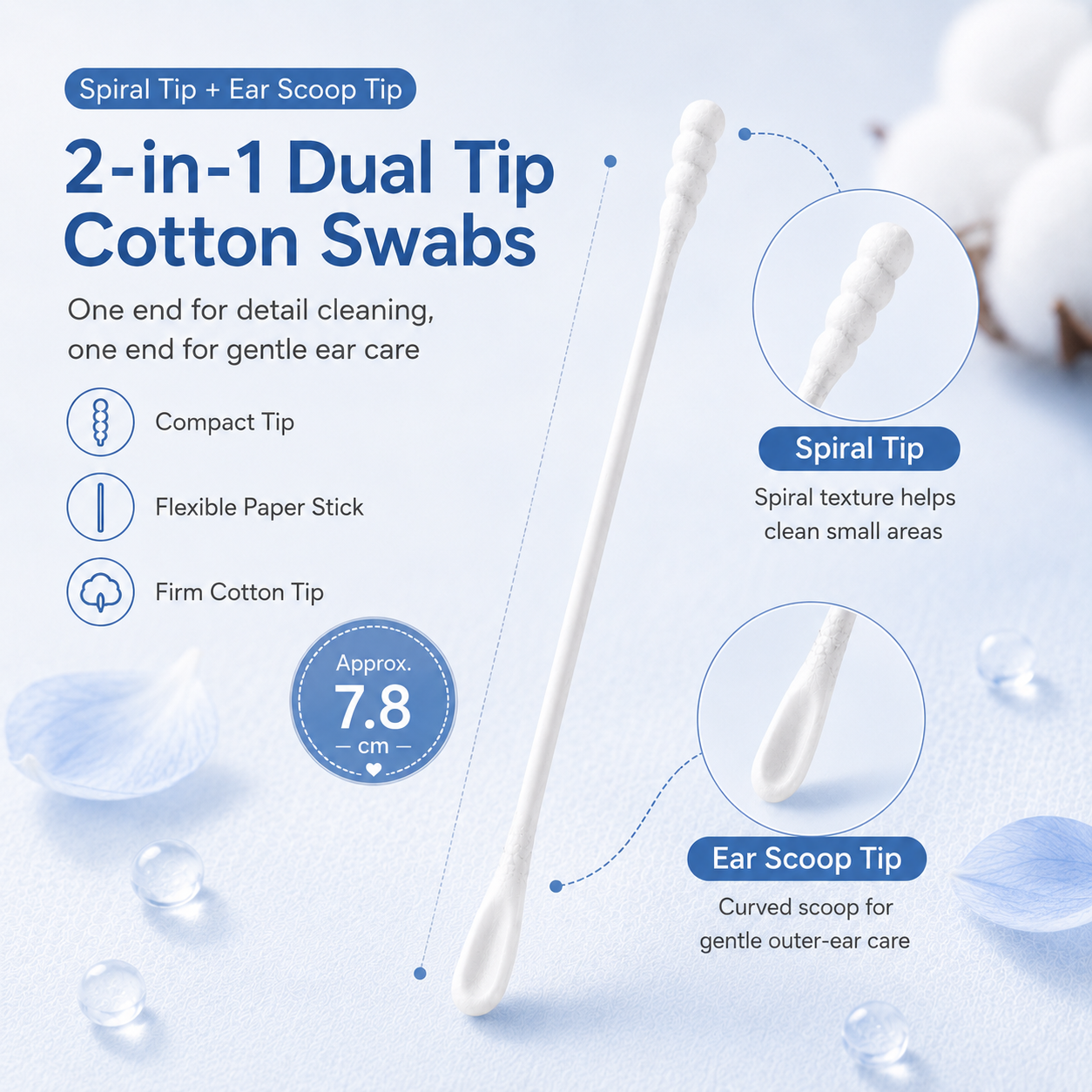 Baby 2-in-1 Dual Tip Cotton Swabs with Spiral Tip and Ear Scoop Tip, 7.8 cm - private label packaging mockup