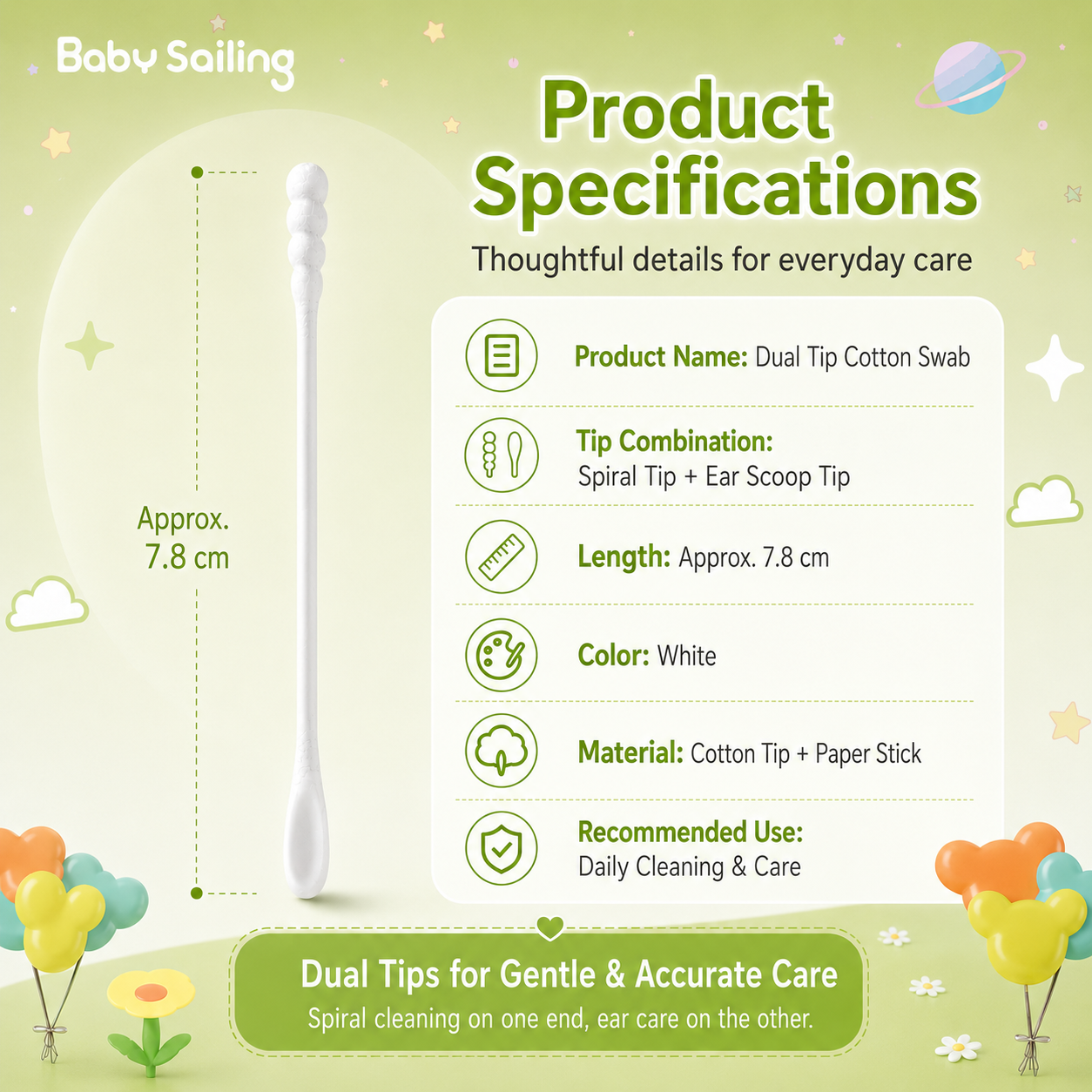 Baby Sailing 2-in-1 Dual Tip Baby Cotton Swabs, Spiral and Ear Scoop Tips, 200 Count - wholesale export carton packaging
