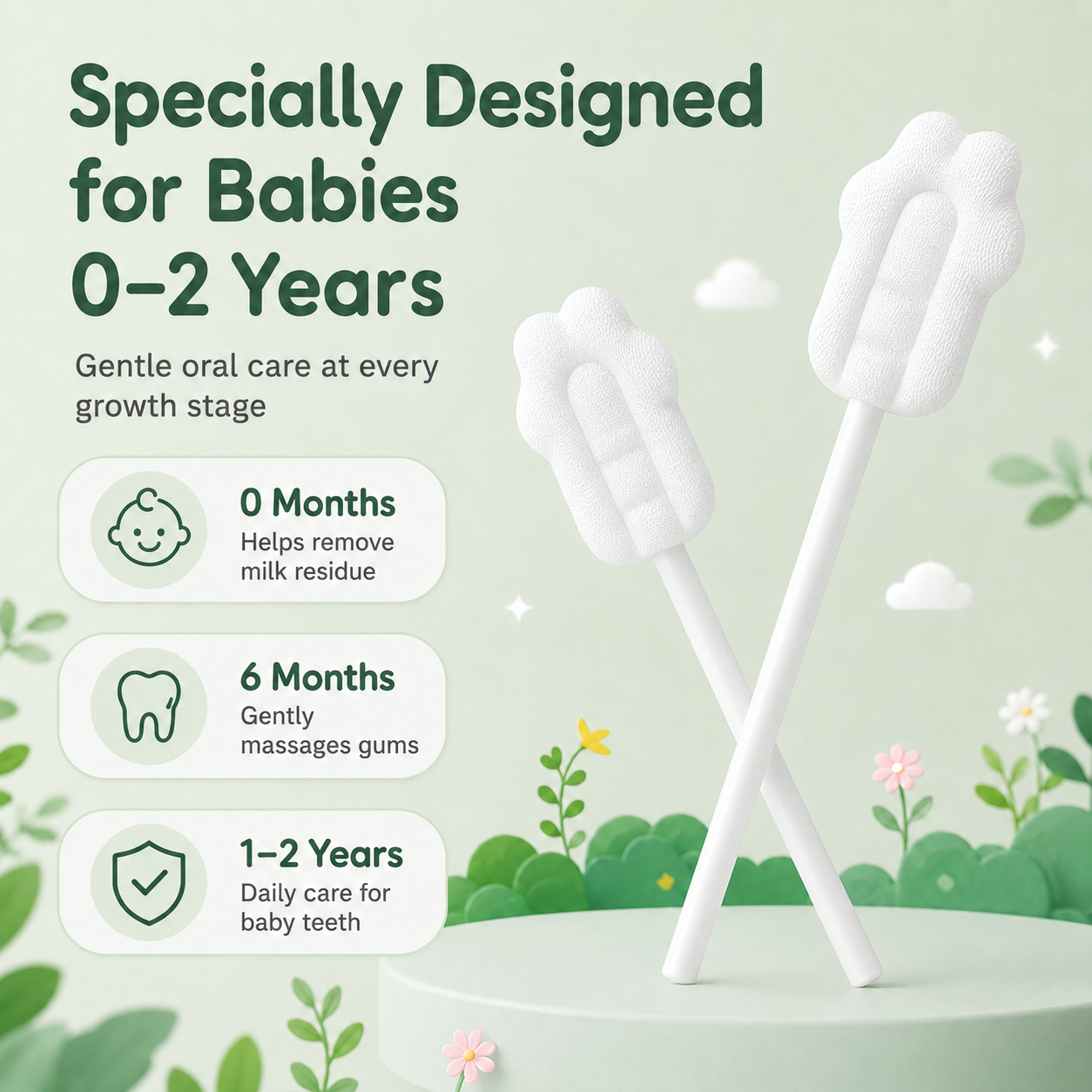 Baby Oral Cleaner Swabs for 0-2 Years, Soft Embossed Gum & Tongue Cleaning Sticks - reinforced handle detail