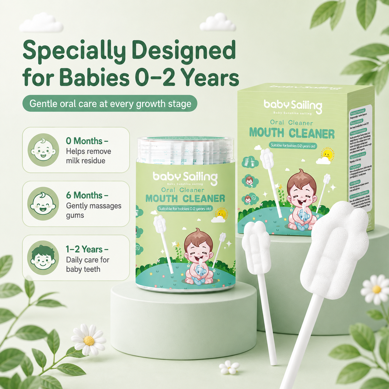 Baby Oral Cleaner Swabs for 0-2 Years, Soft Embossed Gum & Tongue Cleaning Sticks - Safe for Infants