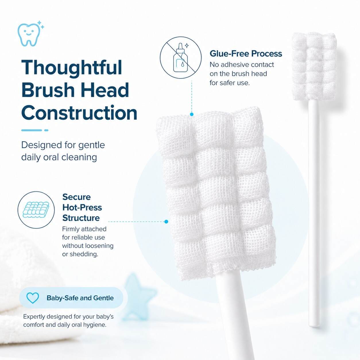 Baby Oral Cleaning Stick for Gentle Care, Safe for Daily Use - gauze head close-up for gentle cleaning