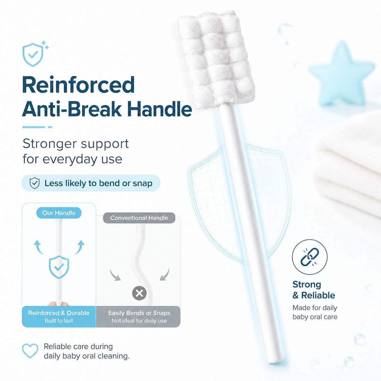 Baby Oral Cleaning Stick for Gentle Care, Safe for Daily Use - reinforced handle detail