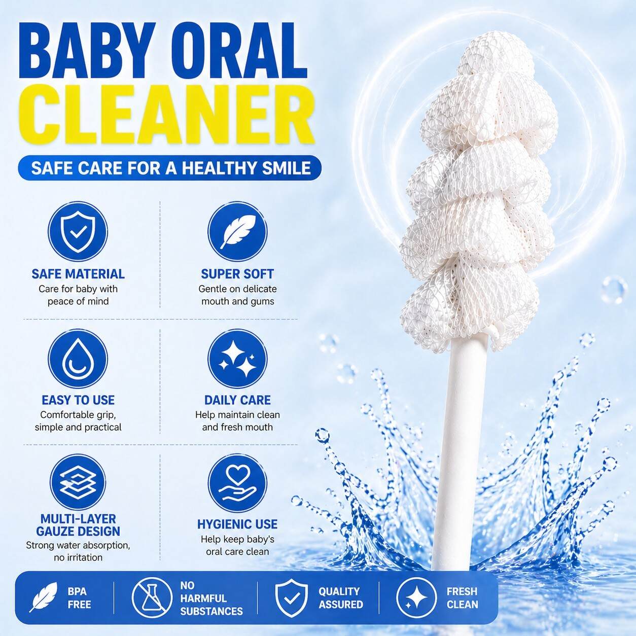 Spiral Baby Oral Cleaner - gauze head close-up for gentle cleaning