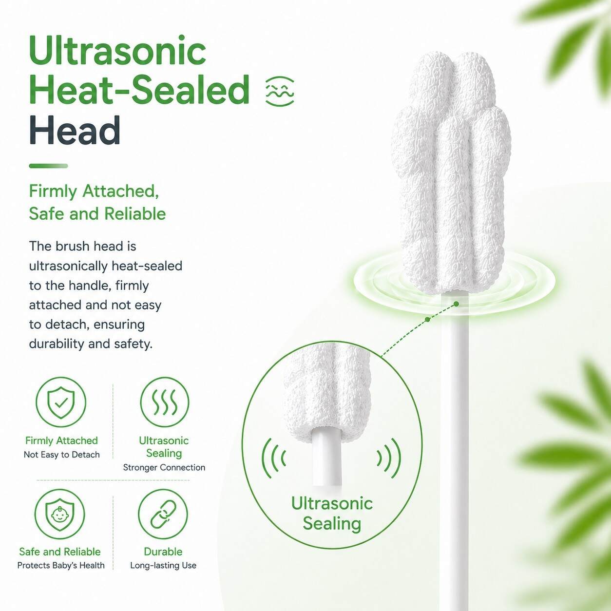 Ultrasonic Heat-Sealed Baby Tongue Cleaner - reinforced handle detail